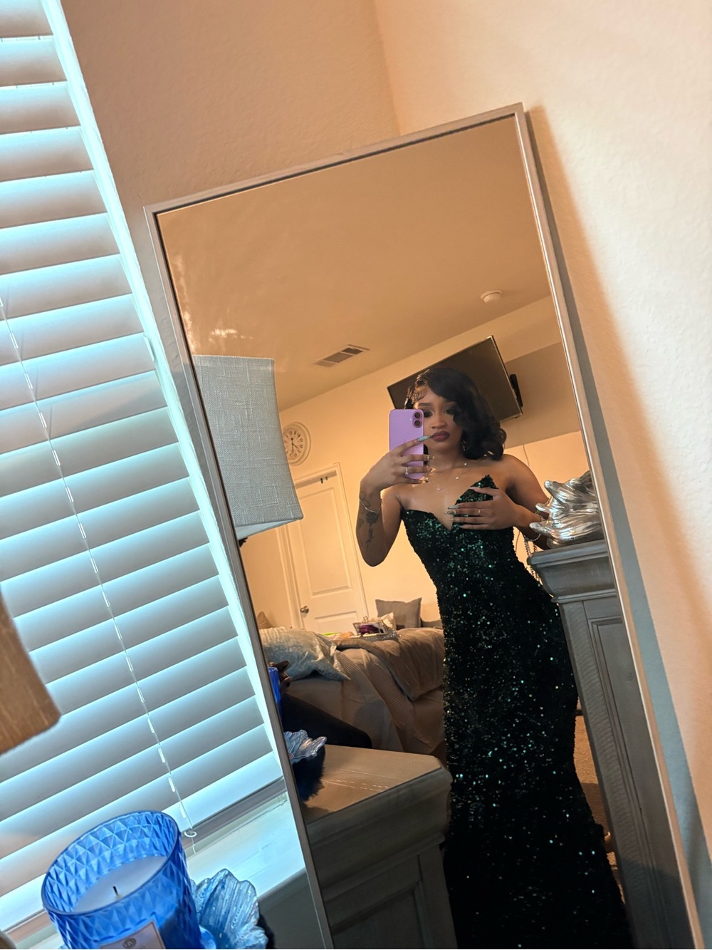 Emerald Sequin Strapless Evening Gown